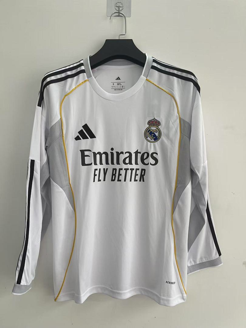 Real Madrid 25/26 Home Long Sleeve Football Shirt