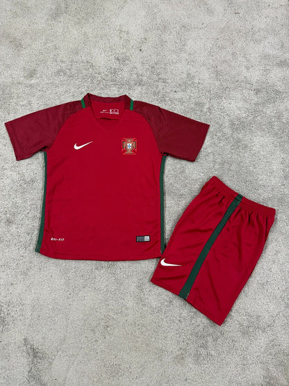 Kids Retro Portugal 2016 Home Football Shirt
