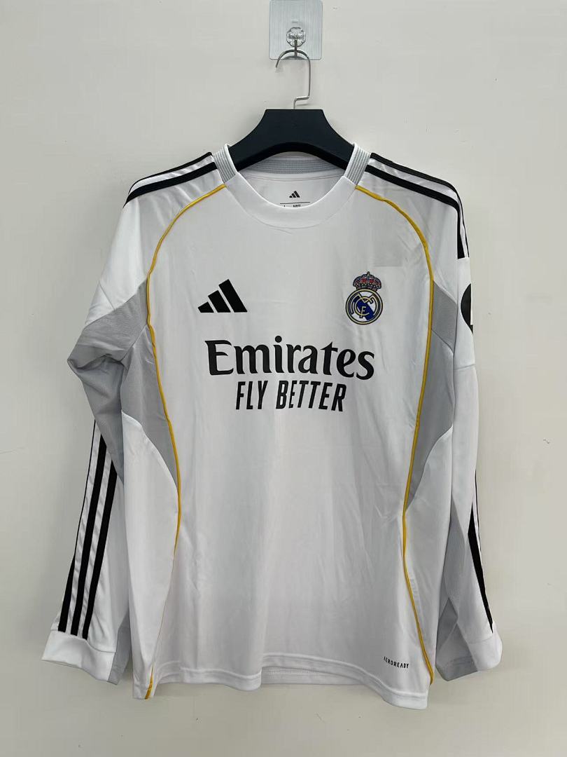 Real Madrid 25/26 Home Long Sleeve Football Shirt