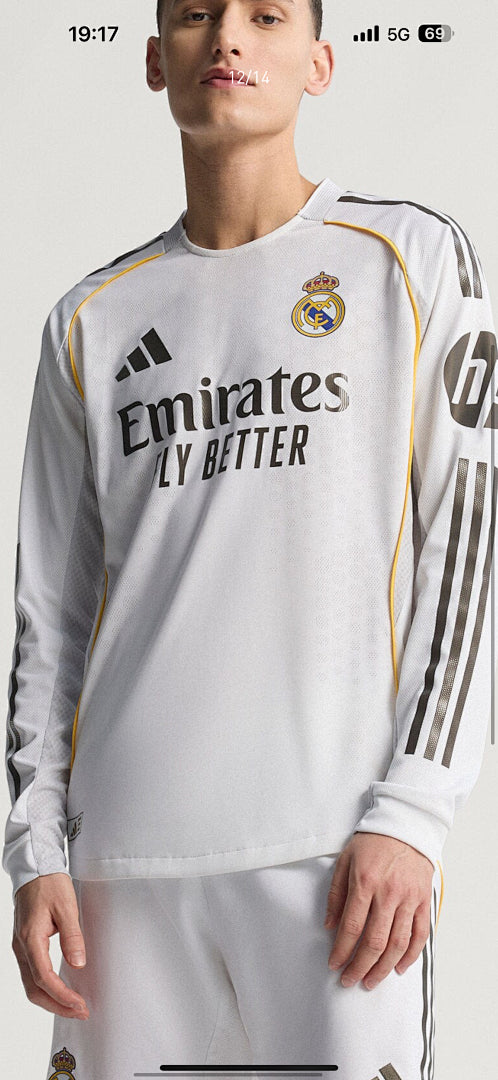 Real Madrid 25/26 Home Player Version Long Sleeve Football Shirt