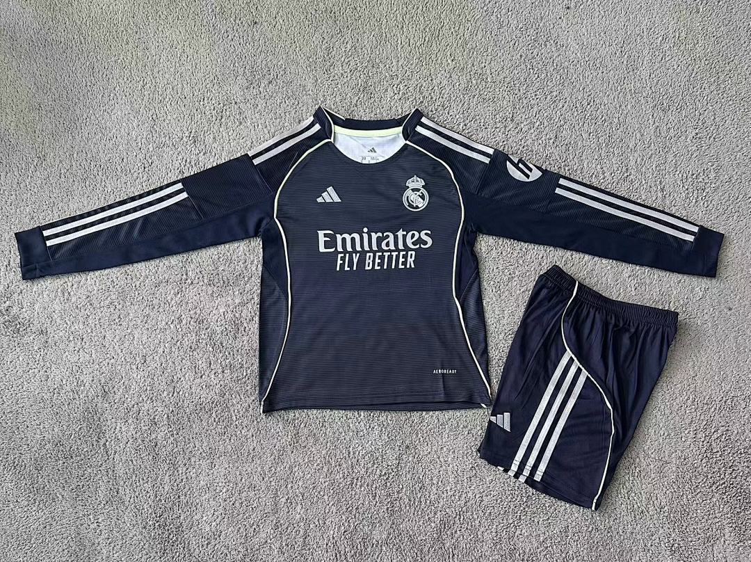 Kids Real Madrid 25/26 Away Long Sleeve Football Shirt