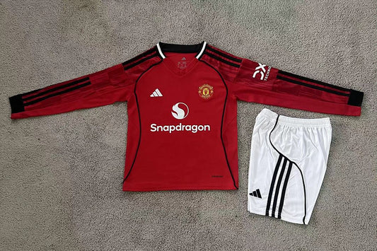 Kids Manchester United 25/26 Home Long Sleeve Football Shirt